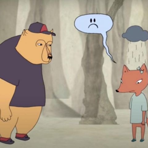 Animated image of a bear and a fox communicating